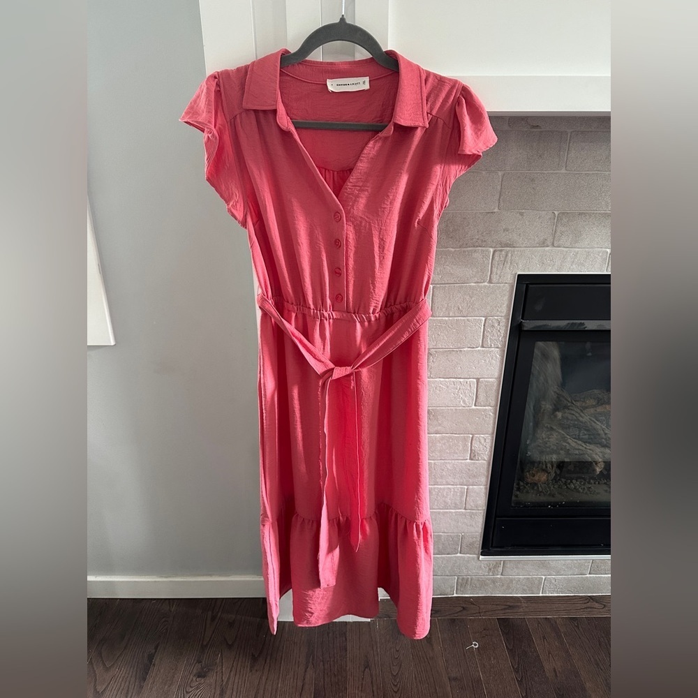 Lucky Brand Pink Flutter Sleeve Midi Sundress